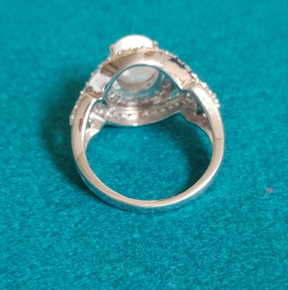 SJD 925 Opal and Diamond Pavers Ring Size 8 - Picture 7 of 11